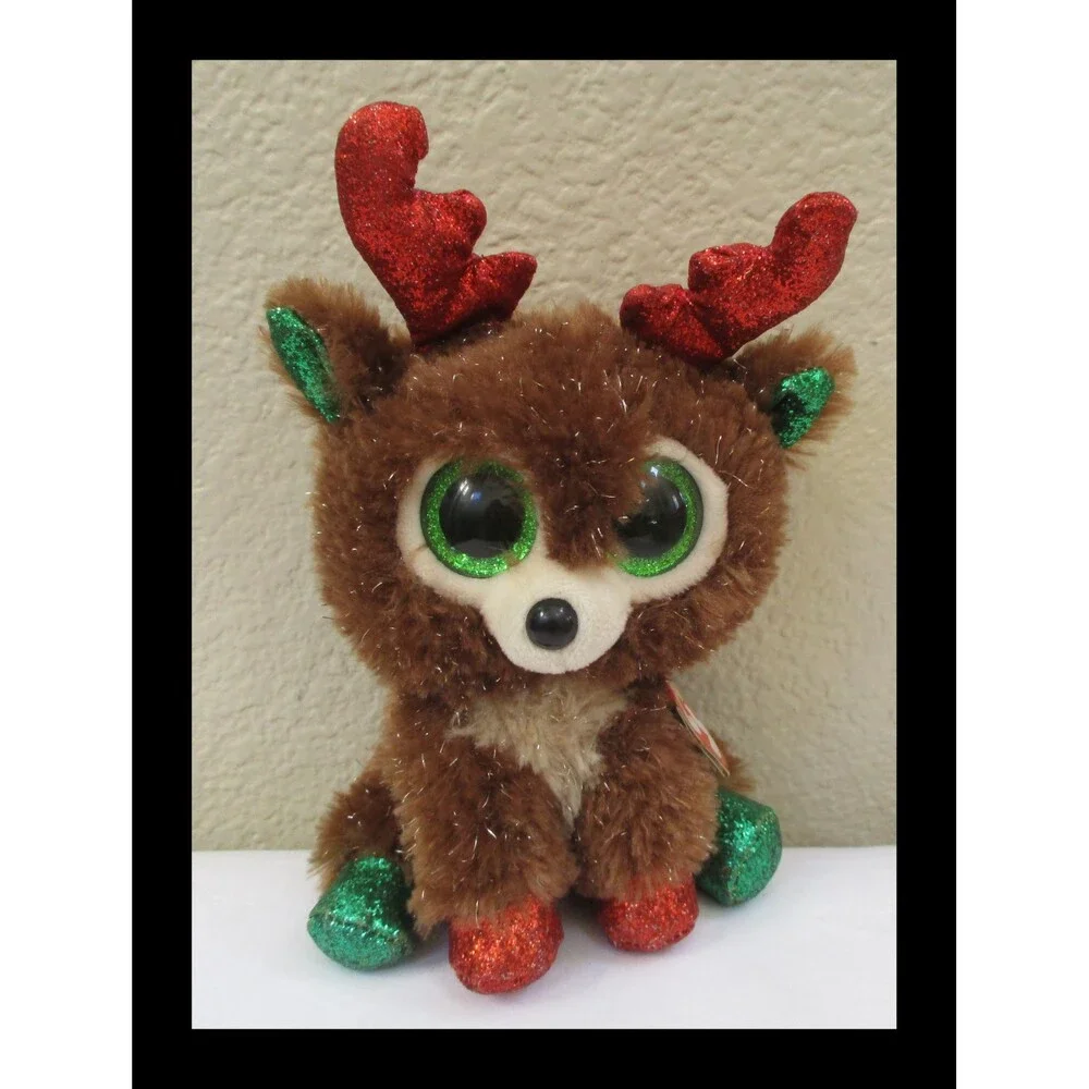 Ty Beanie Boos Fudge The Reindeer Big Green Sparkle Eyes CREASED TAG